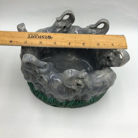 Vintage Ceramic Elephants Marching Bowl Trunks Up Decorative Tabletop Animal - Picture 9 of 10